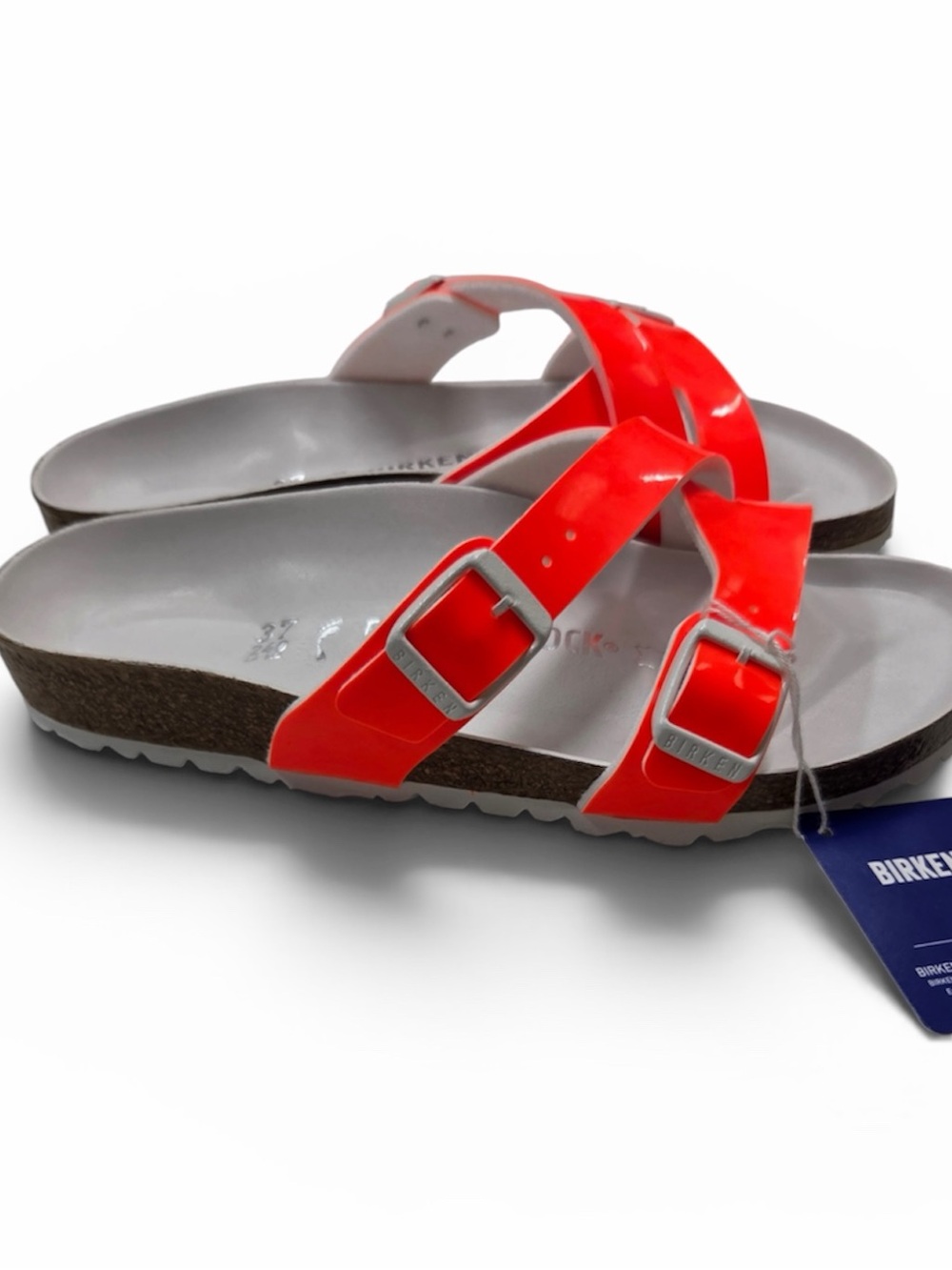 NWT BIRKENSTOCK Birkenstock Yao Balance Birko-Flor Patent Neon Orange Sz 37 8352